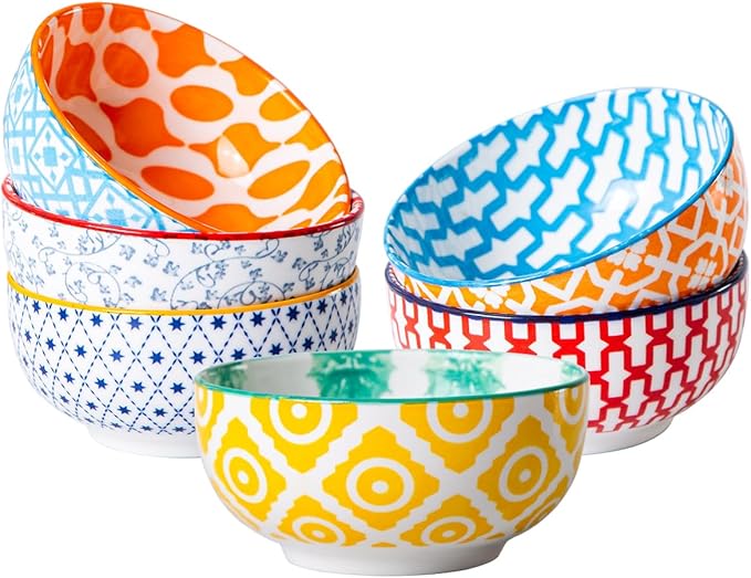 Ceramic Dipping Bowls Set - Mini 4 Oz Dessert Bowls Set - Small 3.5 Inch Porcelain Bowls for Side Dishes, Snack, Appetizer, Yogurt - Microwave Dishwasher Safe - Set of 6 - Assorted Colors