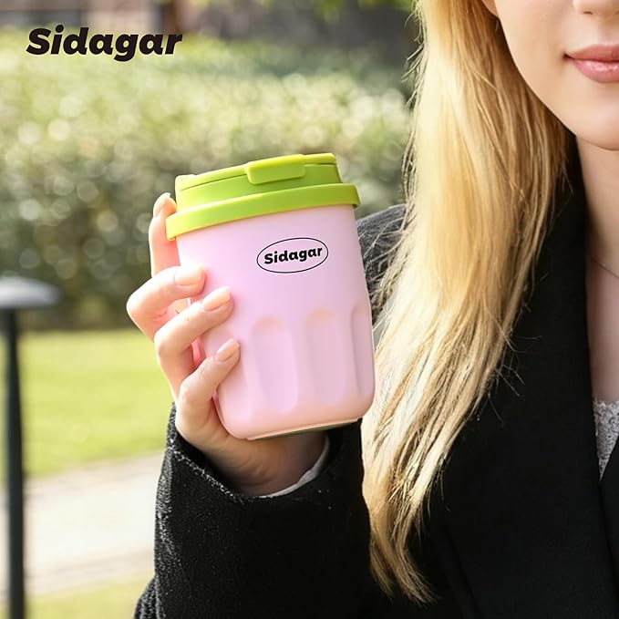 Travel Coffee Mug 10 oz Ceramic Lined Tumbler, Double Wall Stainless Steel Coffee Cup with Lid, Vacuum Spill Proof Mini Water Bottle, Insulated Thermal Mug for Home Office,Pink