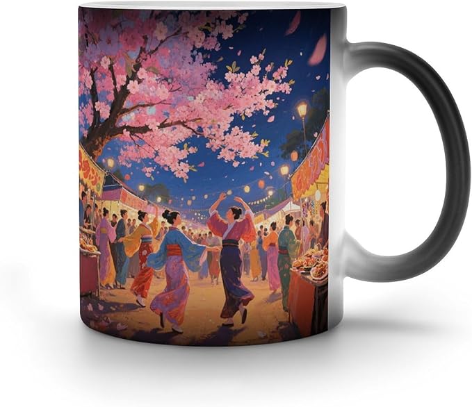 Asian Cherry Blossom Mug Heat Sensitive Color Changing Cups 11 Oz Ceramic Discoloration Mugs Funny Camper Mugs Creative Magic Mug Modern Coffee Cup Novelty Water Cup for Men Women