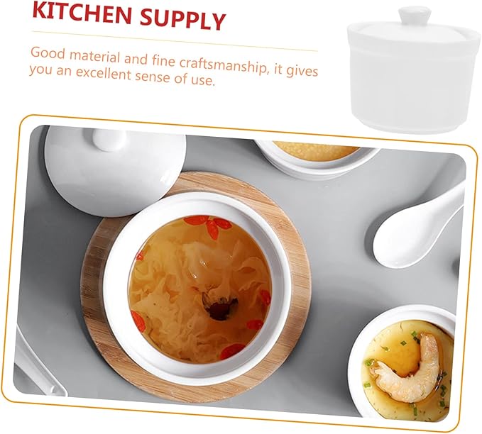 2pcs Ceramic Stew Bowl with Lid Steamed Egg Pot for Soups Food Container Dishwasher Safe for Family Meals and Cooking