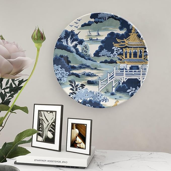 Blue And White Chinoiserie Pagoda Ming Toile Asian China Plates for Display Display Wedding Supplies Art Decoration Festival Holiday Party Decorations Personalized Gifts for Men Women Anniversary