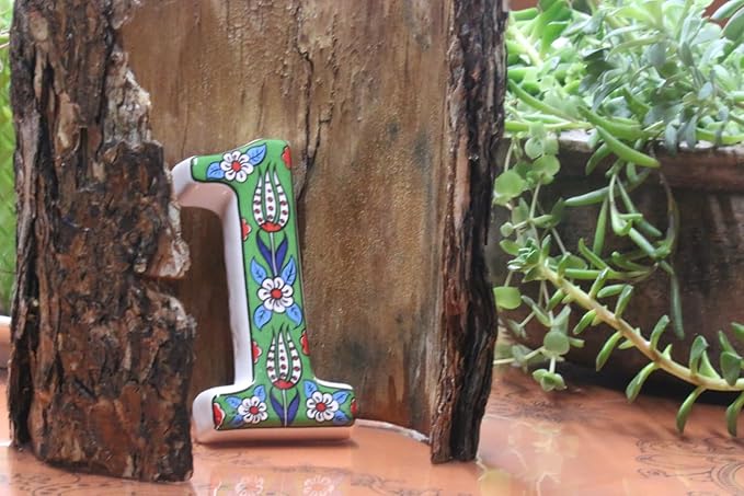 Large Ceramic Housewarming Sign Ceramic Address Plaque House Numbers Sign Door Personalized Coloured Decorative Hand Decoratede Housewarming Gifts Tulip Design 12 * 9 cm (Green, 1)