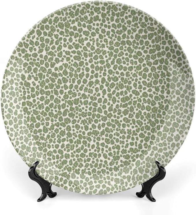 Custom Gifts Fashion Plates, Sage Green Navy Cheetah Leopard Animal Print Ceramic Dinner Plates Festival Including Bracket And Special Hook, Antique Decor for Home Club Display, 6", 7", 8", 10"