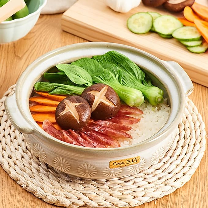 clay pot cooking Japanese Ceramic Hot Pot Casserole Earthenware Clay Pot - Retro Japanese Style Ceramic Stew Pot Clay Casserole Household Easy To Clean,2.2l