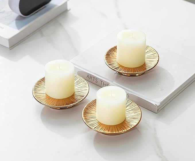 Ceramic Bronze Candle Plate Set, 3-Piece – Decorative Candle Holder Tray for Pillar Candles, Jewelry, Trinkets or Bathroom Counter – Antique Bronze Finish for Tabletop & Home Décor