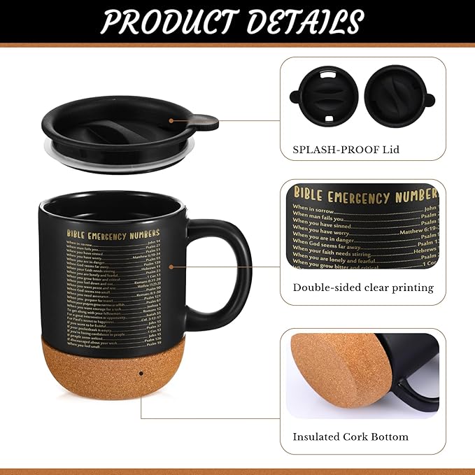 24 Set Christian Mugs Mothers Day Gifts Bulk Ceramic Coffee Cups with Bible Verses Religious Gifts for Church Office Women Men Employee Coworker Appreciation Mugs, 15 oz (Black)