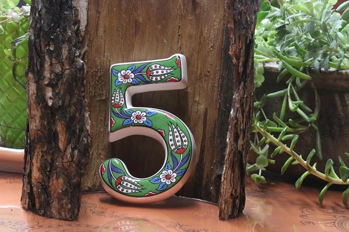 Large Ceramic Housewarming Sign Ceramic Address Plaque House Numbers Sign Door Personalized Coloured Decorative Hand Decoratede Housewarming Gifts Tulip Design 12 * 9 cm (Green, 5)