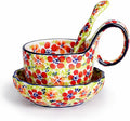 silesia Handmade Loop Handle Soup Bowl, Plate and Spoon Set Ceramic Hand Painted Cereal Bowl Great for Soup, Ice cream, Snack, Stew in Gift Box, Dishwasher & Microwave Safe, Jungle Floral