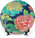 Navy Pink Chinoiserie Peony Floral Fashion Plates, Customize Chinoiserie Peony Floral Ceramic Hanging Decorative Plate, Festival Office Decorations Club, Including Bracket And Special Hook