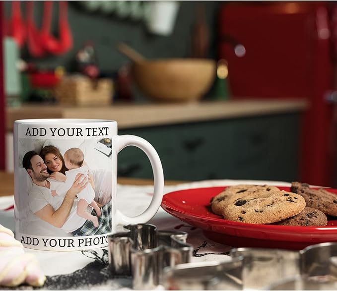 Custom Coffee Mug with Photo, Text, or Logo | Personalized Ceramic Mug 11oz | Customizable Gift for Men, Women | Unique Gift for Birthdays, Holidays, Christmas | White - Red