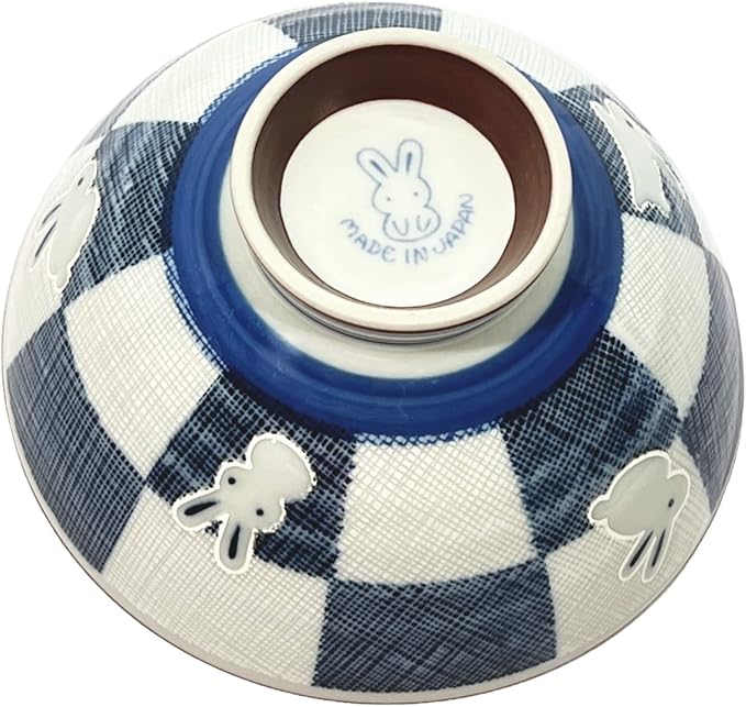 Traditional Style Japanese Ceramics Rice Bowl Chawan Pottery, Dishwasher Microwave Safe Made in Japan (Ichimatsu Usagi, Medium (oohira))