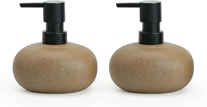 10oz Ceramic Hand Soap Dispenser, Elegant Liquid Soap Dispenser for Bathroom Countertop, Heavy & Sturdy Dish Soap Dispenser for Kitchen (Brown Set of 2)