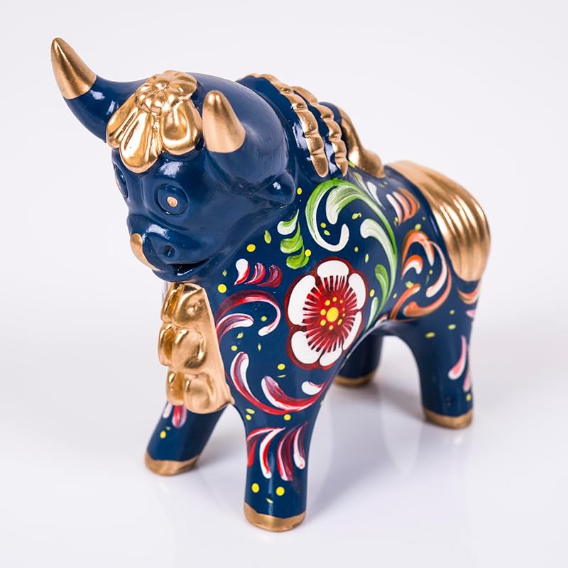 Blue Figurine Pucara Bull 4.7"H, Ceramic Bull Pucara Figurine, Peru Folk art, Pottery Sculpture Bull, sculpture made of clay, Unique Gift