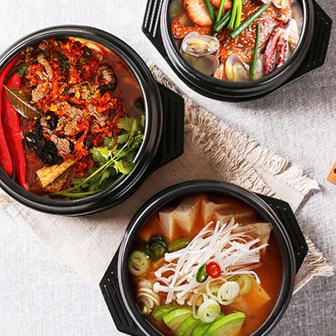 Korean Cooking Korean Stone Bowl By Whitenesser, Stone Pot Sizzling Hot Pot for Bibimbap and Soup (Medium, No Lid) - Premium Ceramic with Melamine Tray(38.5 Ounce)