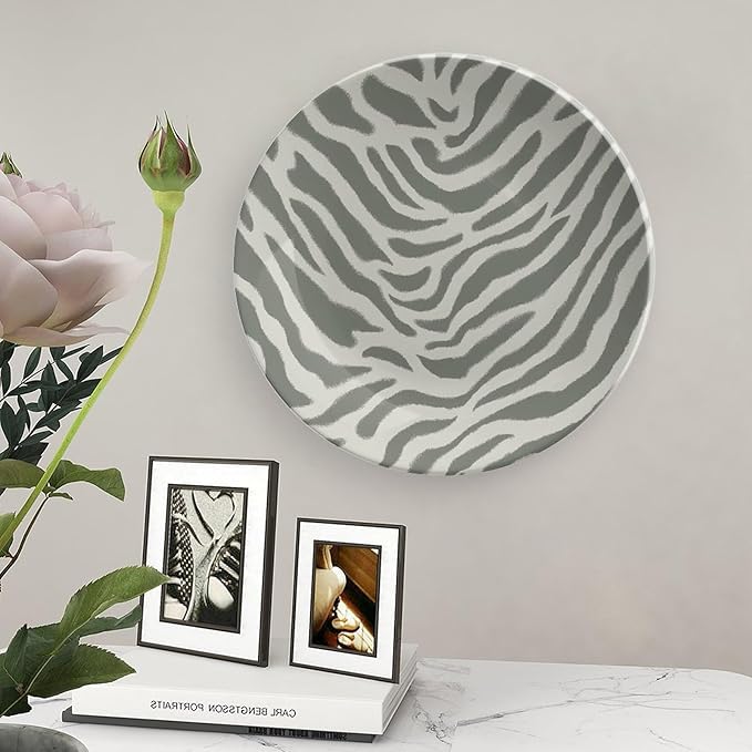 Tiger Stripes Cream Muted Beige China Plates of 6", 7", 9", 10", Custom Ceramic Dinner Plate, Table Office Decorations Club, with Vertical Stand