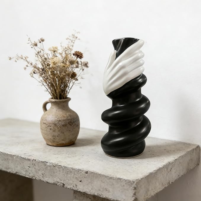 Unique Vase - Artistic Ceramic Vase for Modern Home Decor, Handcrafted Table & Entryway Decor, Wabi Sabi & Nordic Style Aesthetic Home Decor Sculpture
