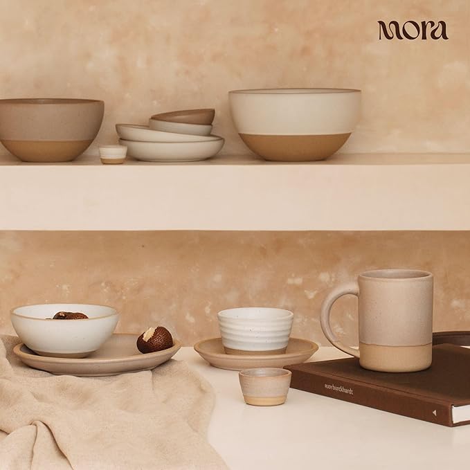 Mora Micro Ramekins Set of 4, 6oz Ceramic Pottery Baking Dishes - Microwave, Oven and Dishwasher Safe - Harvest