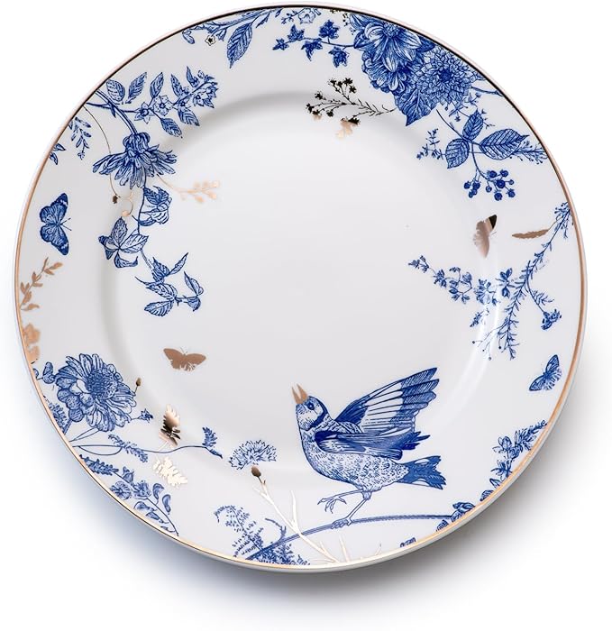 Porcelain Dinner Plates 4 Pieces, Floral Plates 8 Inch & 10 Inch Ceramic Dessert Plate Blue and White Floral Dinnerware Set Salad Plate Set for Kitchen Dishes for Appetizer, Salad, Steak, Pancakes