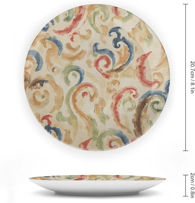 Rainbow Die-Tye Ikat Plates Ceramic Decor for Display Wedding Wall Personalized Halloween Idea Gifts Ceramic Craft for Decorative Ornaments Including Bracket And Special Hook, Multi Sizes by Choosing