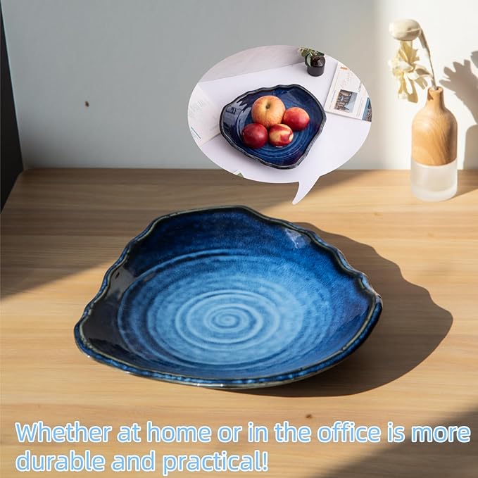10'' Large Decorative Bowl - Ceramic Decorative Dish for Kitchen Counter, Key Bowl for Entryway Table, Modern Centerpiece Decor Dish for Home Decor Accents, (10”BIUE)