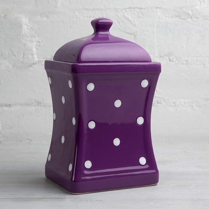 City to Cottage Handmade Purple and White Polka Dot Large Ceramic 31.5oz/900ml Kitchen Storage Jar with Lid | Pottery Canister, Cookie Jar, Housewarming Gift