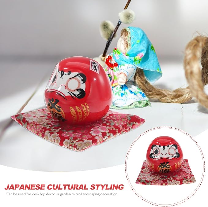 Cabilock Ceramic Tumbler Figurine Japanese Lucky Ornament Red Desktop Decoration Feng Shui Home Accent for Prosperity and Blessing Random Style