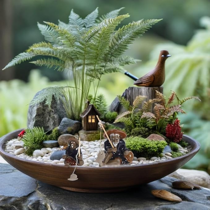 YARNOW 2pcs Mini Fisherman Figurines Ceramic Zen Garden Decor Fishing Sculpture for Aquariums Bonsai Fairy Gardens Durable Asian Zen Decoration for Home and Outdoor Use