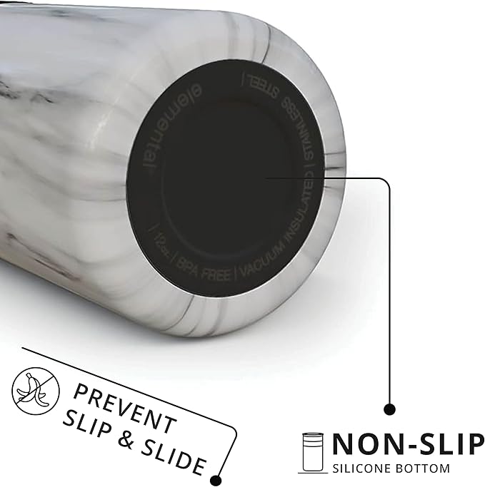 Elemental Personalized Artisan Insulated Tumbler, Triple Wall Coffee Travel Tumbler, Reusable Stainless Steel Coffee Tumbler with Ceramic Lid, Thermal Coffee Cup for Hot & Cold, 12oz - White Marble
