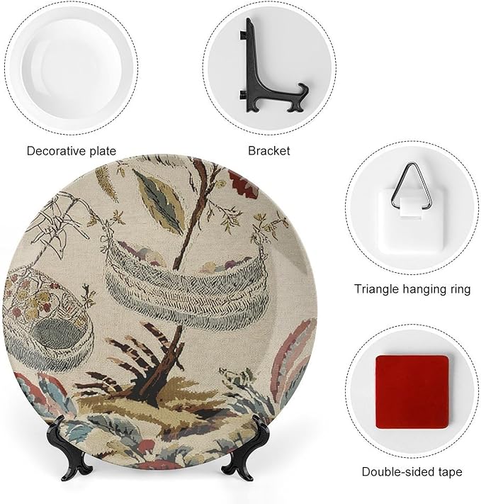 Moore Manor Antique Chinoiserie Vintage Plates, Chinoiserie Asian Village Customize Chinese Plates for Festival Wall Home Decor, with 1 Display Stand Art Decor for Art Decoration Housewarming Gifts