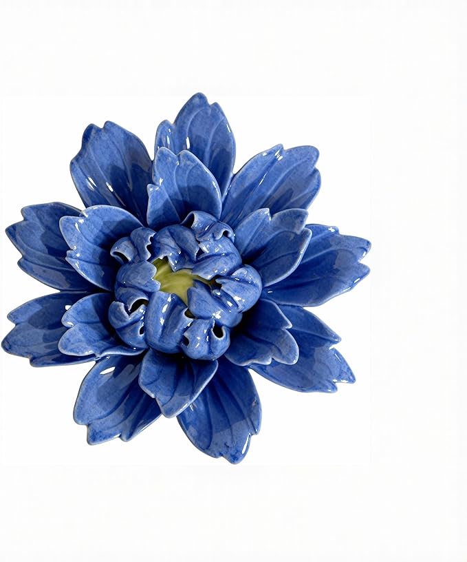 CEUYGT Handmade Ceramic Wall Flower Decor - Peony Home Wall Art, Perfect for Living Room, Bedroom, or Office Decoration (Dark blue, Medium)