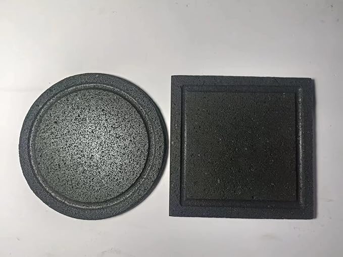 Volcanic stone cooking tiles, flat, open with grooves, 8 "x 8", lava cooking stone pizza, meat, seafood and vegetables. Outdoor steak barbecue. Camping pot, barbecue net. Korean baking pan.