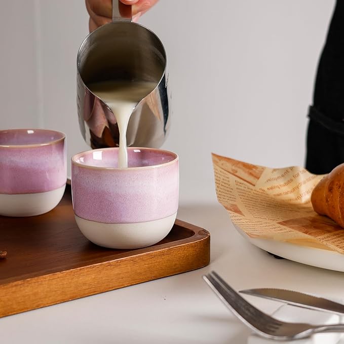 INGOFIN Ceramic Espresso Cup Set - Espresso Cup Set for Coffee and Tea, Espresso Shot Mug, Espresso Mug for Home, Kitchen and Restaurant, Microwave & Freezer Safe, Pack of 4, Pink