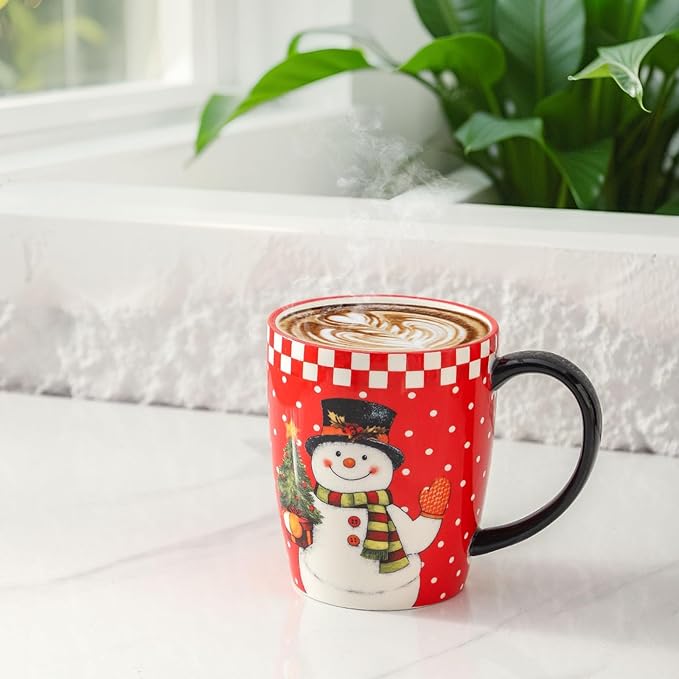 HASENSE Christmas Coffee Mugs Set of 6, 16oz Ceramic Coffee Cups with Handle–Suitable for Tea,Soup,Latte,Hot Cocoa & Milk,Large Latte Cups for Holiday Gift,Dishwasher and Microwave Safe,Red