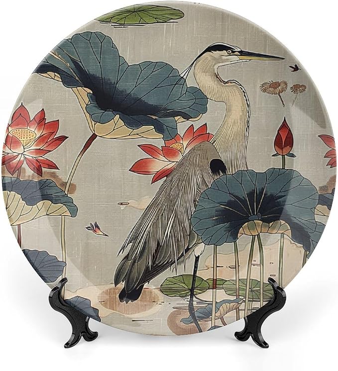 Birds And Lotus Flowers Vintage Plates for Display Table Festival Supplies Art Decoration Farmhouse Holiday Party Decorations Customize Gifts for Men Women Thanksgiving, 6", 7", 9", 10"