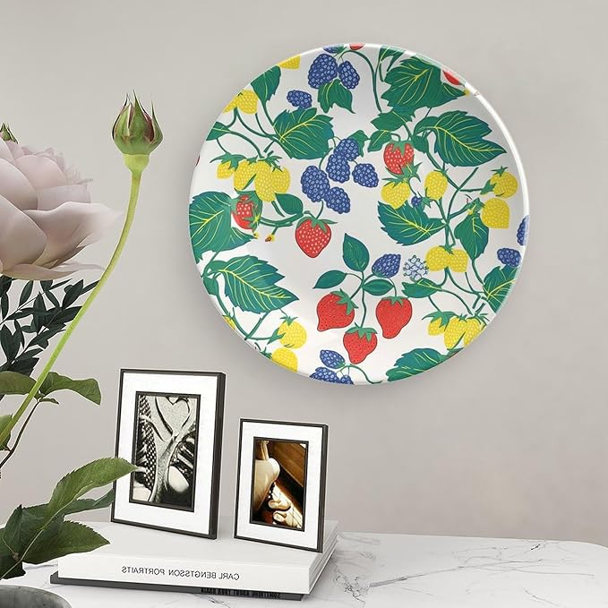 Plates Ceramic Summer Cherry Lemon Citrus Garden Personalized Decor for Wedding Household Table Office Design Collector Plates Including Bracket And Special Hook, Multi Sizes, Gifts for Men Women