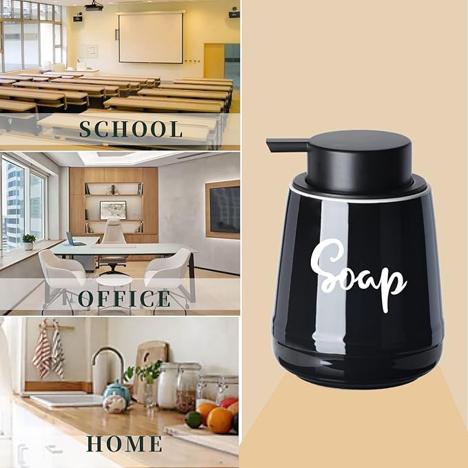 LEETOYI Farmhouse Ceramic Soap and Lotion Dispenser Set with Pump 14oz for Bathroom (Black)