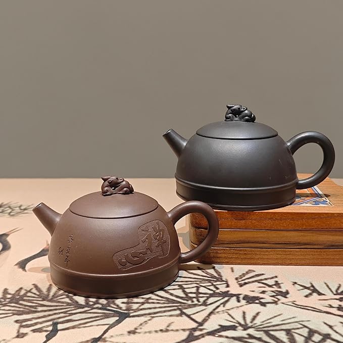 Yixing Clay Teapot 10oz Handmade Zisha Tea Pot Chinese Kungfu Tea Set Kettle (Clay Black 9oz)