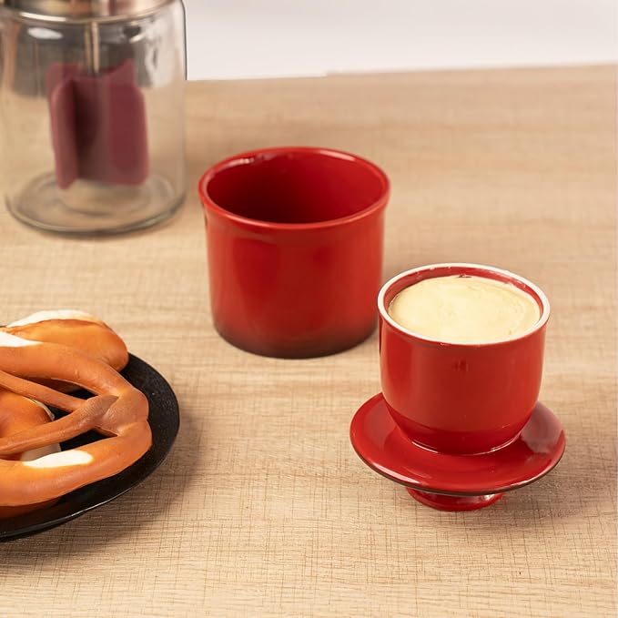 Stoneware Butter Crock with Lid, Ceramic Butter Dish with Water Line, Countertop Butter Keeper, Butter Holder for Countertop, Red Gradient