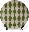 Custom Gifts Ceramic Decorative Plate, Geometric Ikat in Forest Green Wall Hanging Decorative Plate Wedding Unique Art with Stand, Country Decor for Kitchen Housewarming Gifts Wall, 6", 7", 8", 10"