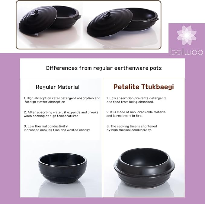 [Petalite Mineral, Family-size] Korean Earthenware Pot Ttukbaegi,2600ml, 88oz Ceramic Clay Cooking Pot Casserole, Heat Resistant Ceramic Pot, Zero-Crack Stone Bowl Stockpot Soup Cookware