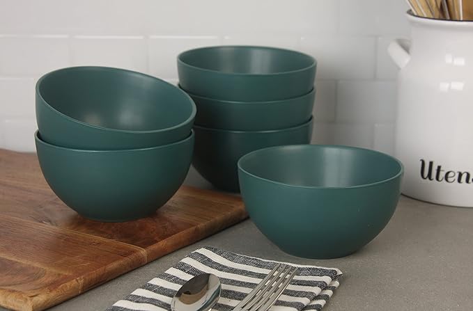 10 Strawberry Street Wazee Matte 5.5"/16oz Cereal Bowl, Set of 6, Emerald Green
