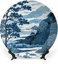 Blue And White Indigo Chinoiserie Vintage Plates, Asian Scenic Ceramic Hanging Decorative Plate for Household Wall Farmhouse Decor, Including Bracket And Special Hook Art Decorations for Club Display