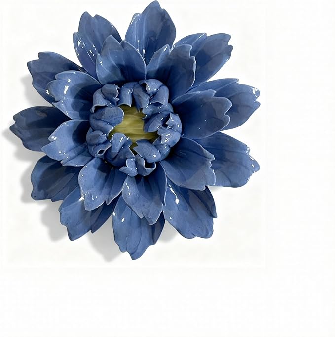 CEUYGT Handmade Ceramic Wall Flower Decor - Peony Home Wall Art, Perfect for Living Room, Bedroom, or Office Decoration (Dark blue, Large)