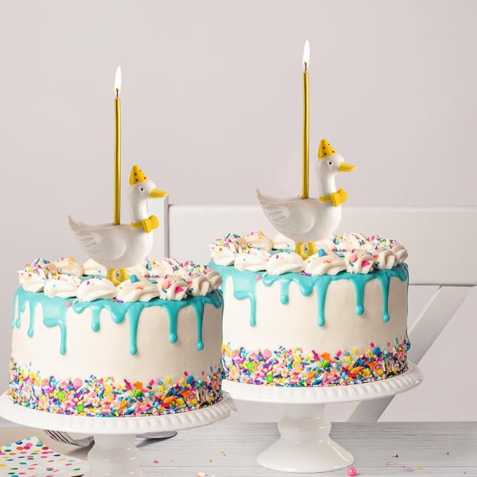 Mumufy Silly Goose Cake Candle Holders with Birthday Candle One Birthday Party Supplies Mini Cute Cake Topper Stand Candlestick for Kids Baby Shower Party Celebration, 3.15 Inch(Goose,Yellow)