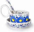 silesia Handmade Loop Handle Soup Bowl, Plate and Spoon Set Ceramic Hand Painted Cereal Bowl Great for Soup, Ice cream, Snack, Stew in Gift Box, Dishwasher & Microwave Safe, Forget Me Not