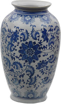 Red Lantern 14" Floral Blue & White Porcelain Tung Chi Vase