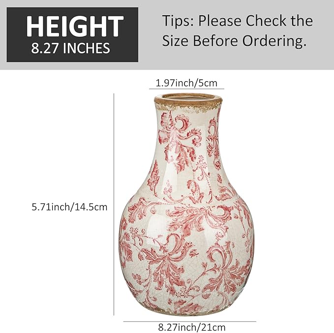 LemonRoad Vintage Ceramic Flower Vase 5.7 Inch Chinoiserie Ice Cracked Glaze Porcelain Vase Rustic Ceramic Large Centerpieces for Home Table Living Room Bookshelf Office(Paisley Style)