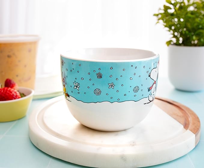 Silver Buffalo Peanuts Snoopy and Woodstock Holiday Ceramic Soup Mug Bowl With Handle For Ice Cream, Cereal, Beverages | Holds 24 Ounces