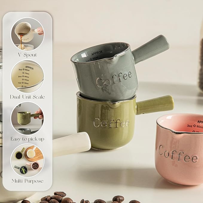 Green Ceramic Espresso Cups Set of 2, 3oz Porcelain Demitasse Mugs with Handle, Modern Style Coffee Cups, Dishwasher Safe, Compatible with Espresso Machine