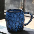 21oz Unique Handmade Ceramic Coffee Mug - Kiln Change Artisan Pottery, Large Handle, Microwave & Dishwasher Safe, Lead-Free Thick Stoneware, Gift for Office, Men & Women (Deep Blue)